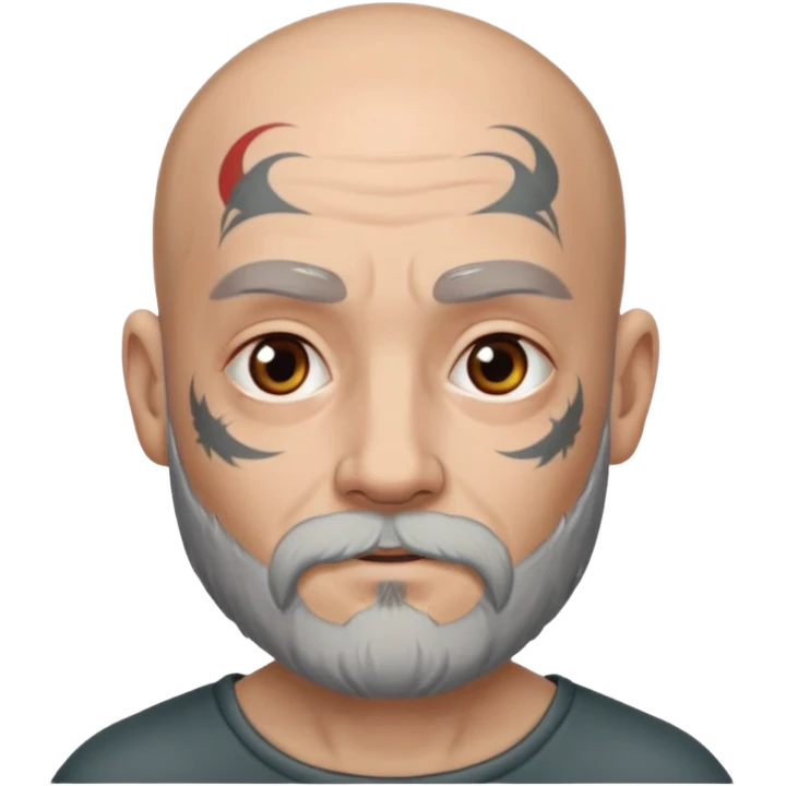bald grey bearded man with face tattoo emoji