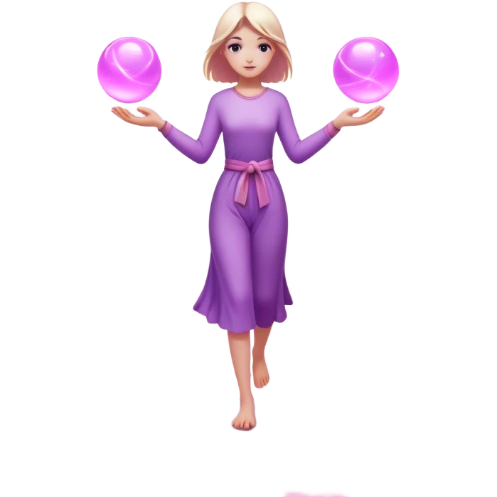 
A small figure walks across a glowing bridge, holding soft pink and purple orbs in each hand—symbolizing compassion and forgiveness. A gentle heart aura trails behind them, showing healing in motion. emoji