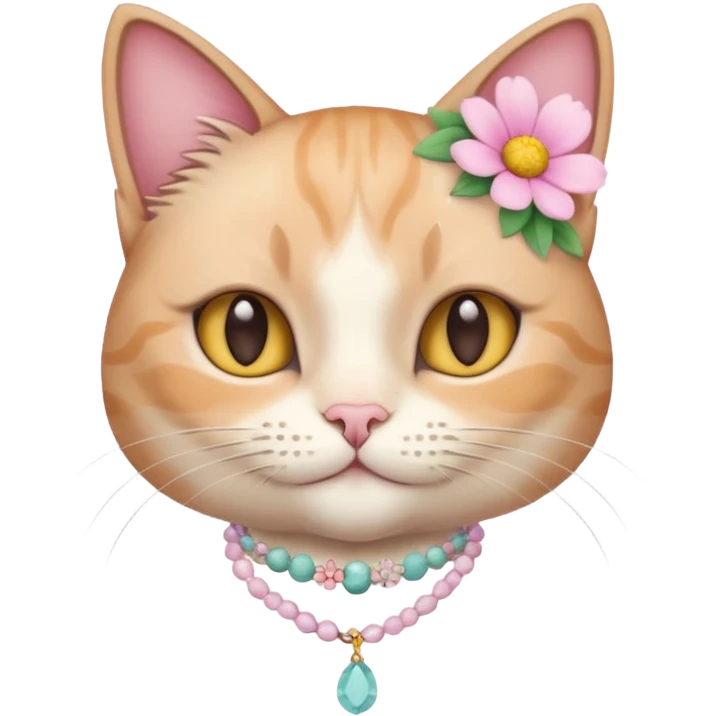 A cute cat with pastel flower necklace, posing proudly. emoji