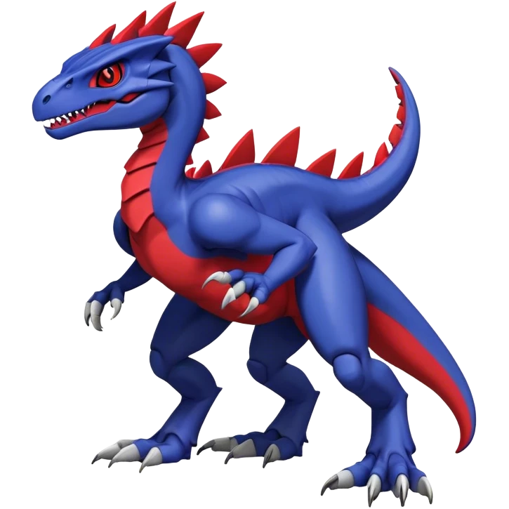  Cool Edgy deep blue Digimon-Fakemon-Guilmon-Genesect-Velociraptor-Dragon with red belly full body emoji