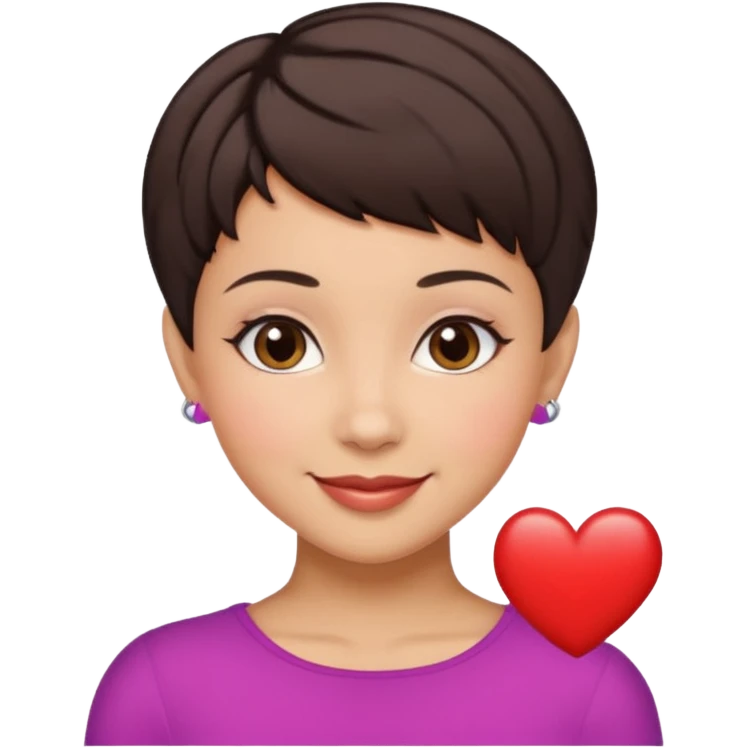 woman pixie cut dark brown hair with barrettes, hispanic, brown oval eyes, heart shaped face emoji
