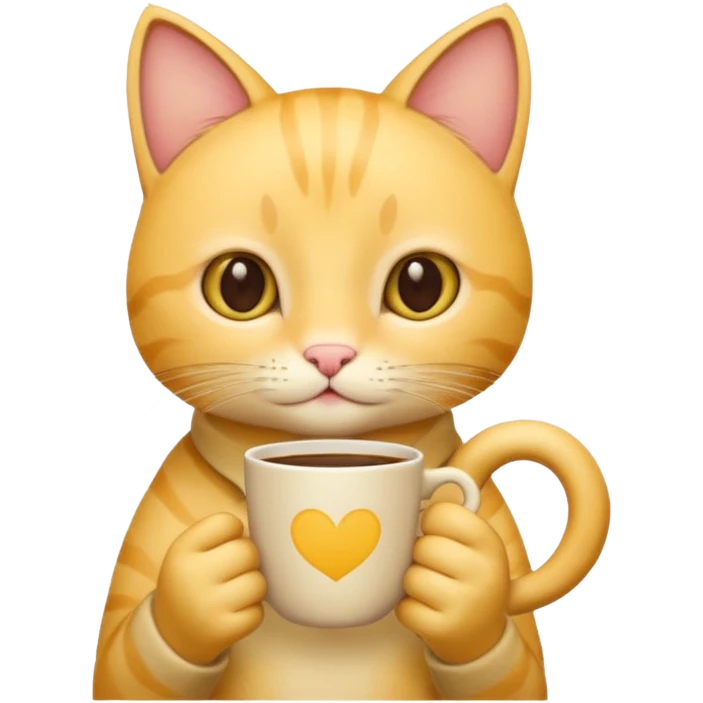 Young Yellow cat with coffe cup emoji