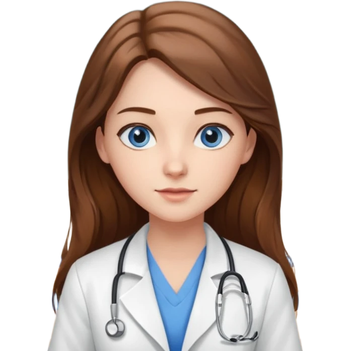 pretty female nursing student with long brown hair, blue eyes inside a classroom at university emoji