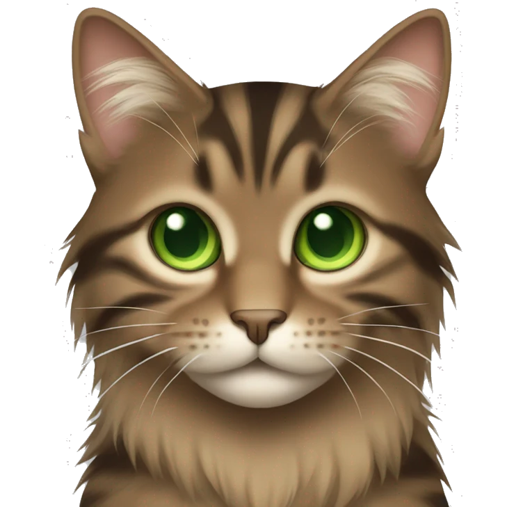 brown striped long-haired cat with green eyes in full height emoji