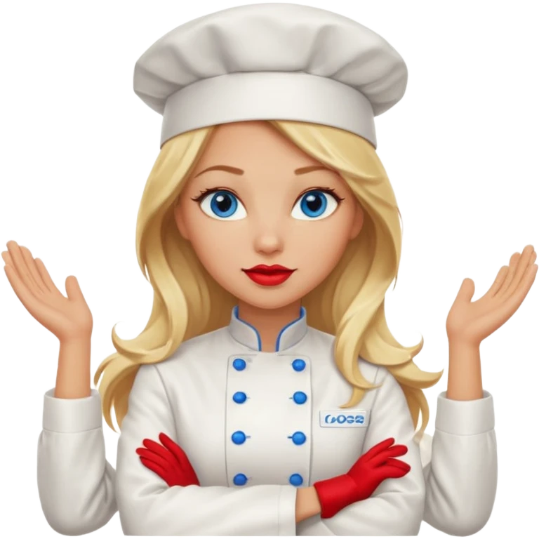 Beautiful, sexy,  long blonde hair, blue eyed, full red lips female chef arms folded  emoji