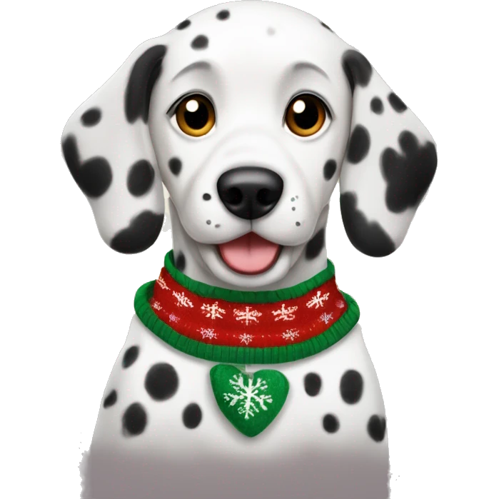 fluffy Dalmatian puppy in christmas sweater  emoji
