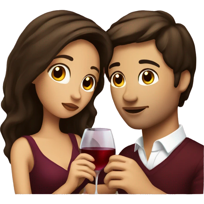 Brunette romantic couple and drinking wine emoji