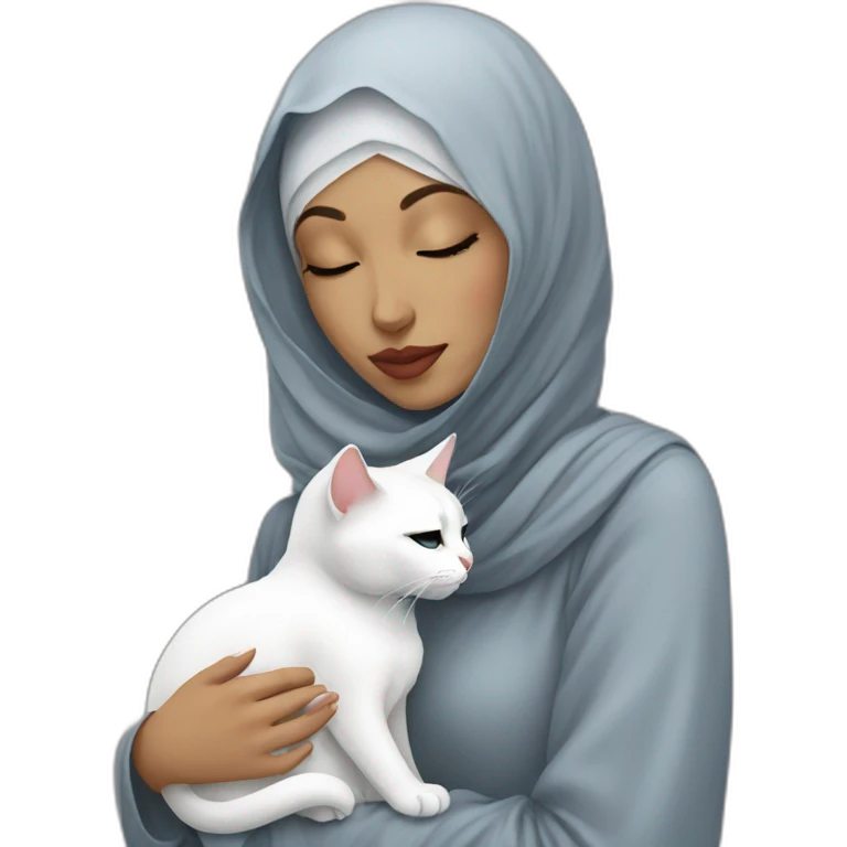 Hijab women kissing white cat emoji