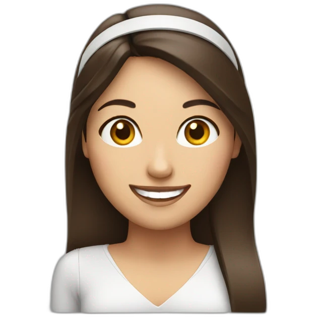 brunette woman smiling with headband at computer emoji