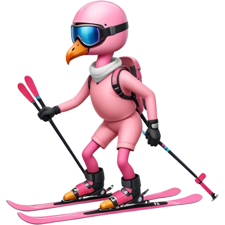 A Skiing Flamingo with ski helmet on the head , wearing ski goggles , ski and ski boots emoji