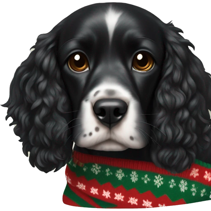 Black cocker spaniel with Christmas jumper emoji