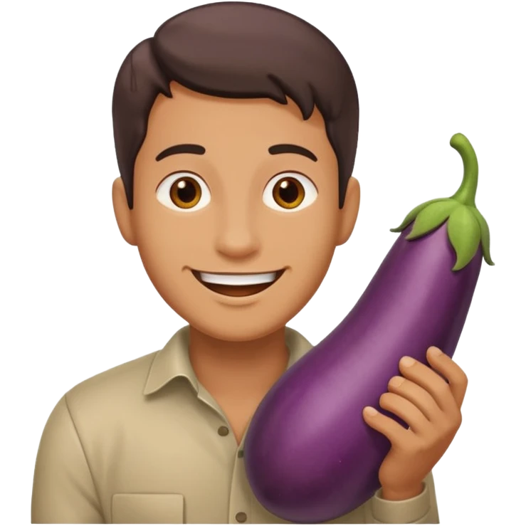 Naked man with an eggplant at his penis emoji