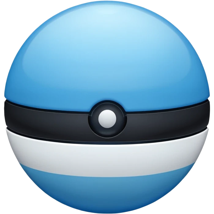 blue pokeball emoji, top half is a more saturated blue, bottom half is white, black stripe, with a white sheen, with a frosted look emoji