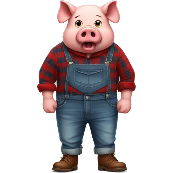 An angry humanoid pig wearing a red long sleeved flannel with blue jeans and brown shoes emoji