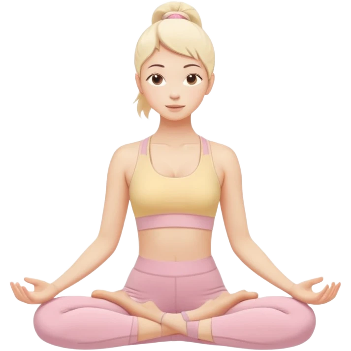 pastel beige pink yellow tones, soft grain texture, no background, minimal flat design, relaxed young woman doing yoga pose, gentle feminine mood, cozy pinterest aesthetic emoji