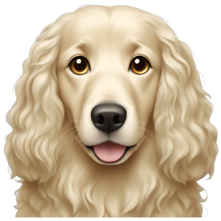  woman with long dark hair and English cream golden retriever curly haired dog emoji