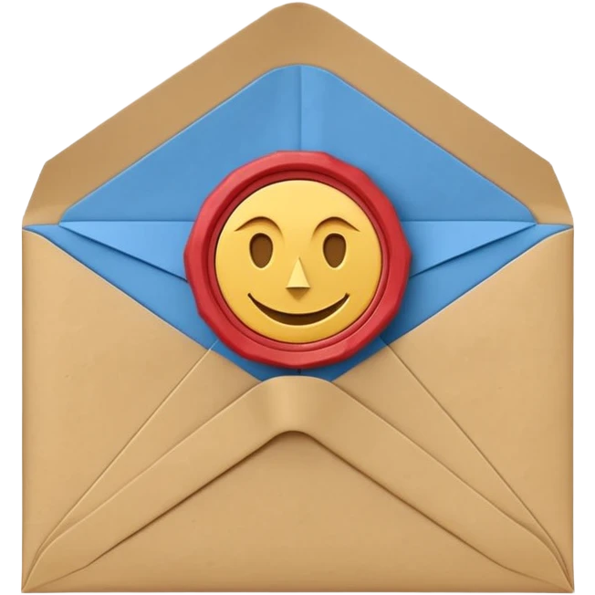 3D render of Envelope with Wax Seal entirely of folded origami paper, sharp creases, cardboard texture, matte finish, visible paper grain, craft aesthetic,emoji style, isolated on white background --v 6.0 emoji