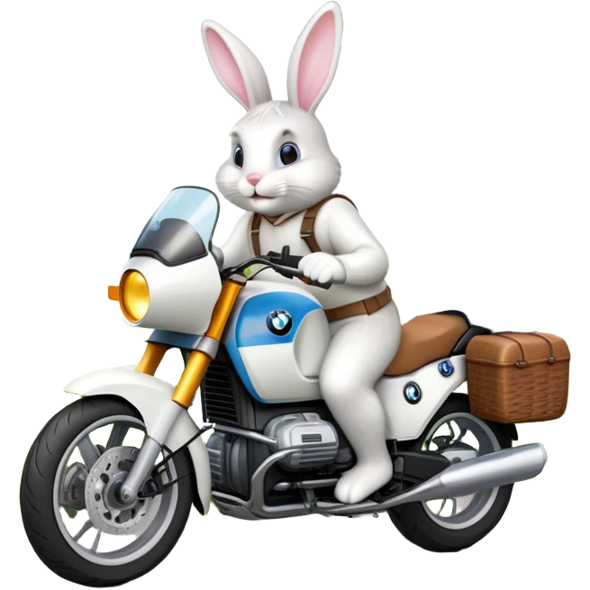 Easter bunny riding a BMW boxer motorcycle with trees and grass in the background, colorful Easter eggs hidden in the grass, and more bunnies watching from the side of the road emoji