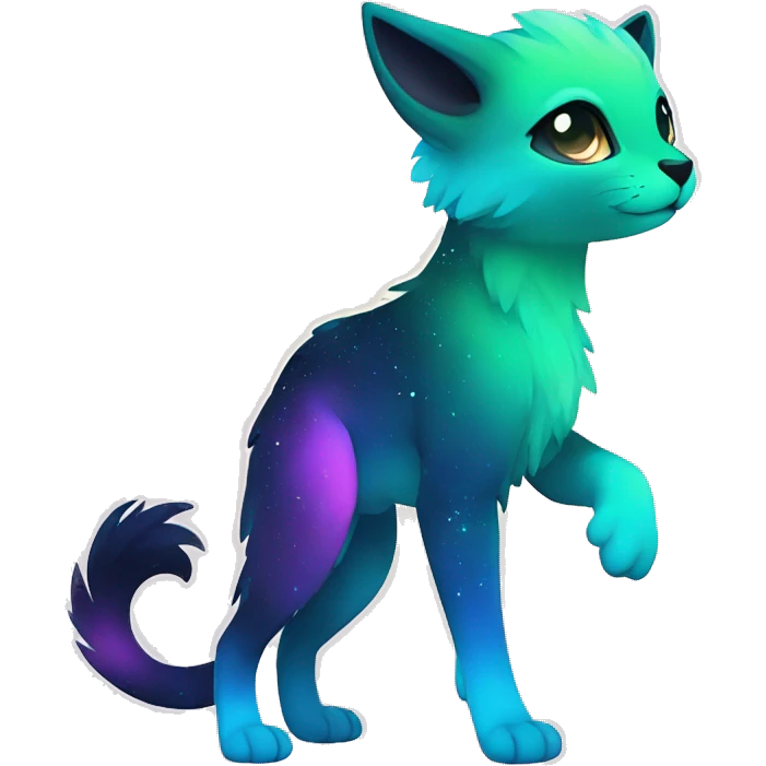 Cute cool black nebula fading green blue purple pink gradient animal hybrid Fakemon full body emoji