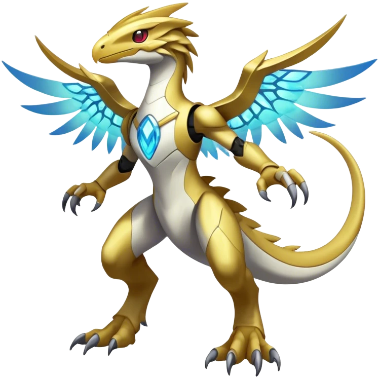Shiny Futuristic Celestial Magical Ethereal Godly Divine Fakemon-Pokemon-Digimon-Spectrobes-Raptor-fusion, full body emoji