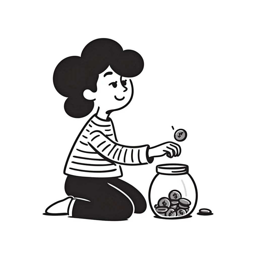 Person happily putting coins in savings jar emoji