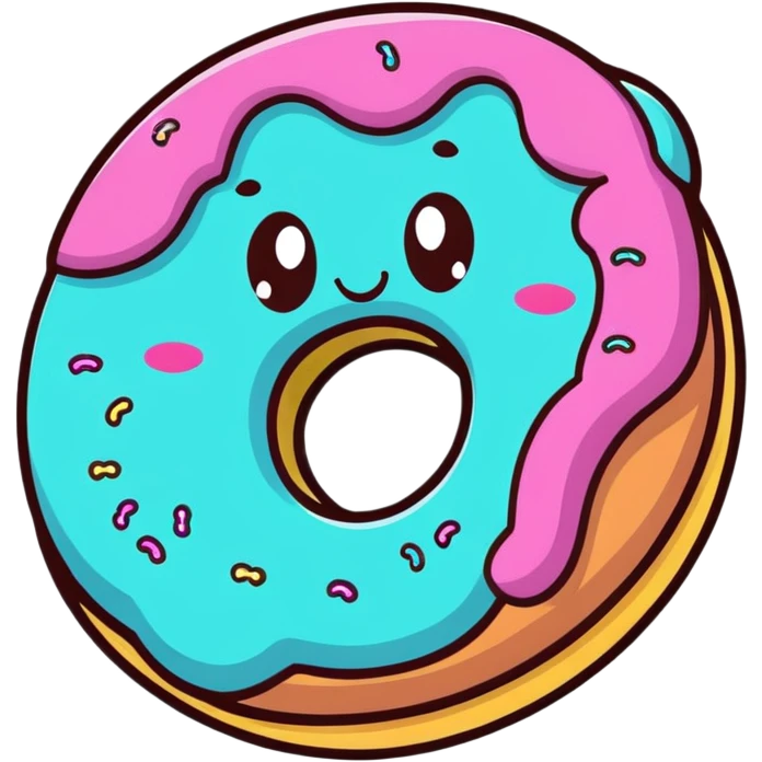 kawaii donut with rainbow sprinkles and happy face, floating in a dreamy cloud background emoji