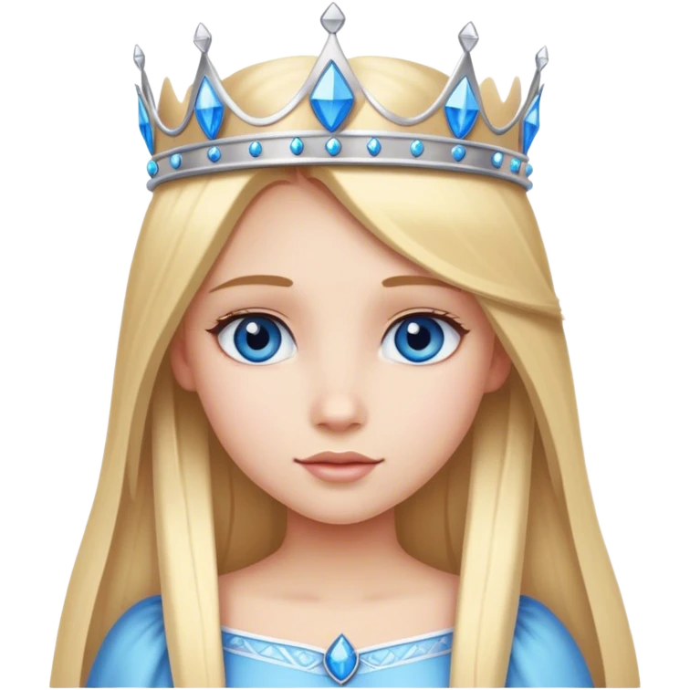 Straight long blonde hair and blue eyes girl and princess crown emoji