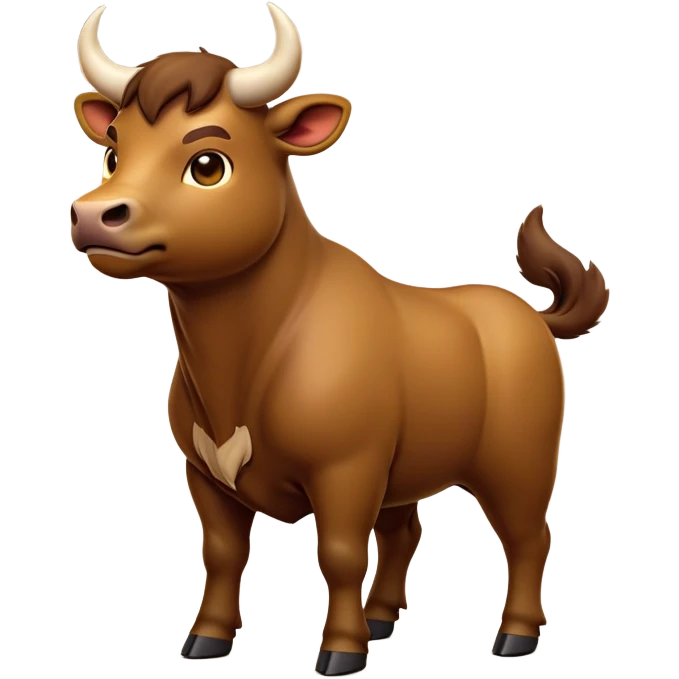 cinematic-[brown bull]-realistic-full-body-standing-emoji,-tail-flicking-lazily,-head-tilted-dramatically,-sleek-[brown]-fur,-simplified-yet-realistic-focused-features,-highly-detailed,-glowing-with-an-almost-sarcastic-glow emoji