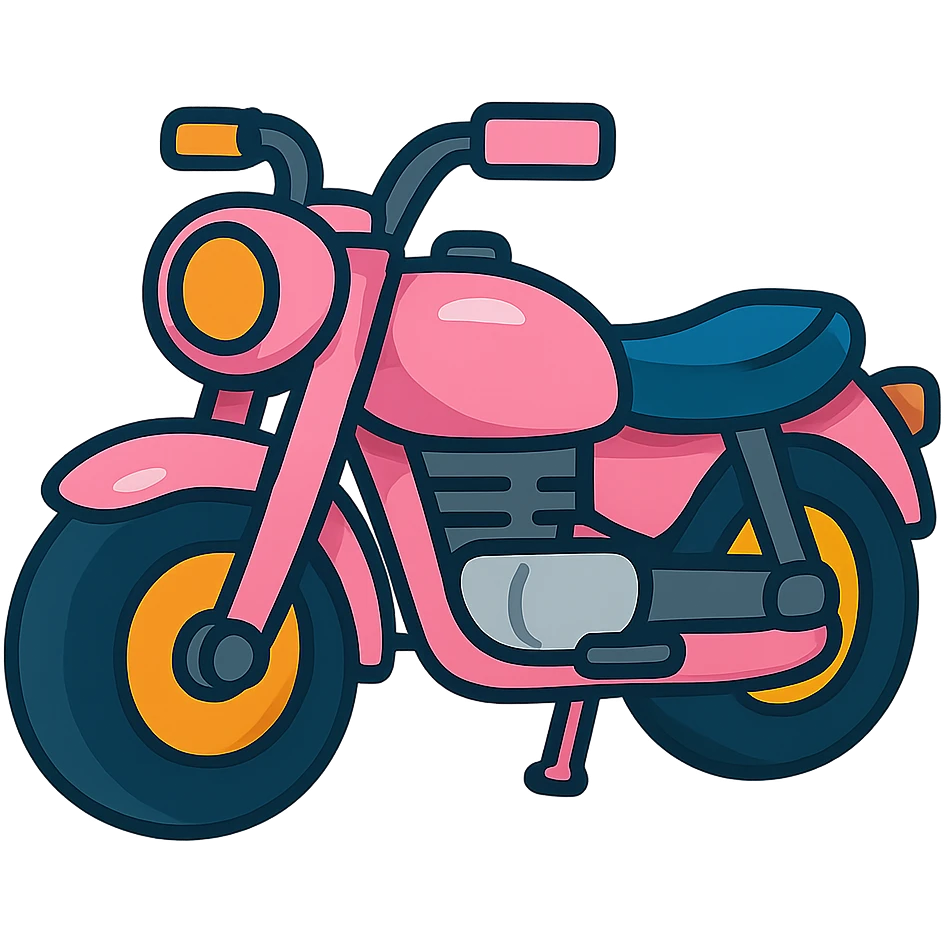 baby pink motorcycle, playful cartoon style emoji