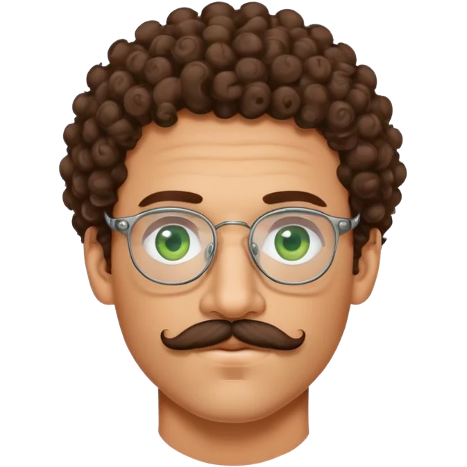 sexy brunette and green eyed curly haired man with mustache with wire rimmed glasses emoji