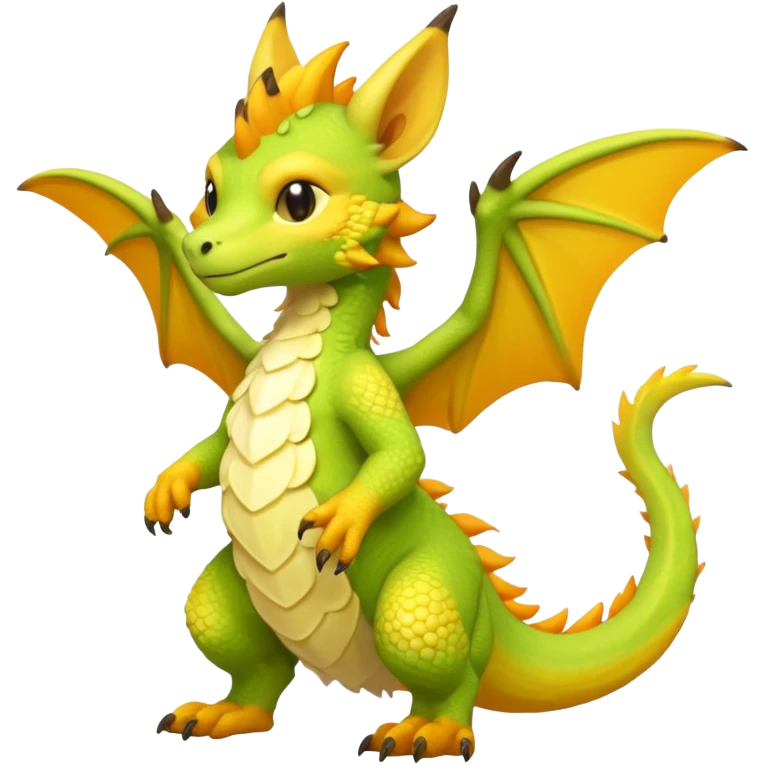 Orange-Banana-Pear-themed "Dutch Angel Dragon"-"Vernid"-"Trico"-furry-Fakémon-hybrid-creature (full body) emoji