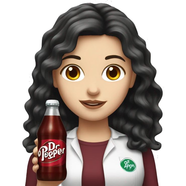 white girl with long black wavy hair holding a dr pepper  emoji