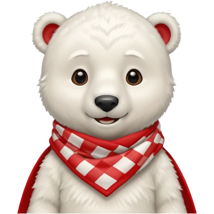 baby Polar Bear, smiling, wearing red Checkered Triangle scarf emoji