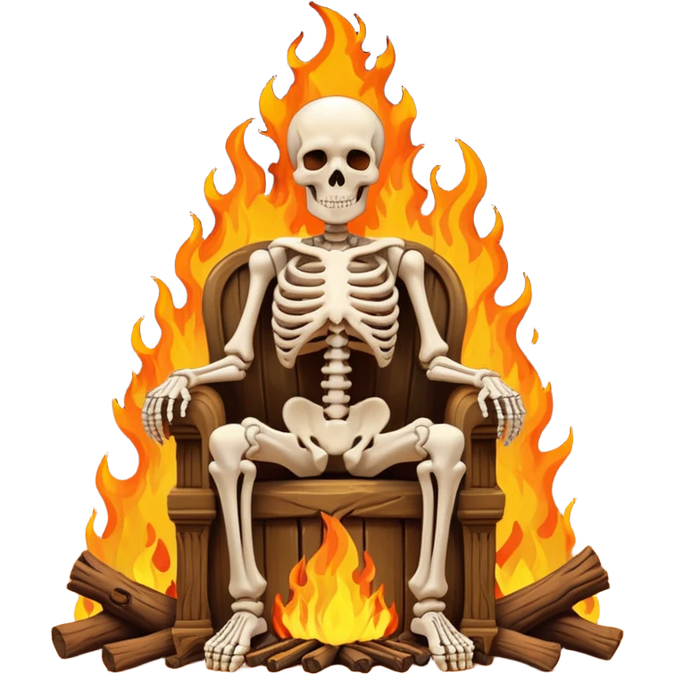A skeleton sitting on a throne. Throne on fire around him emoji