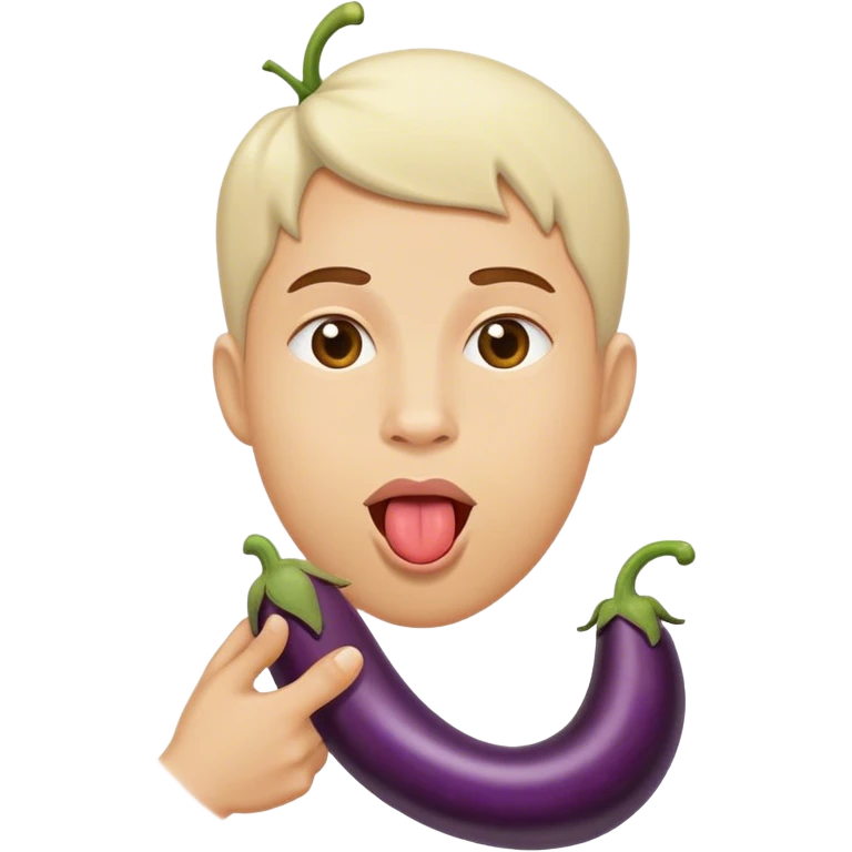 Emoji qui passe sa langue de droite à gauche avec une aubergine à coter de lui  emoji