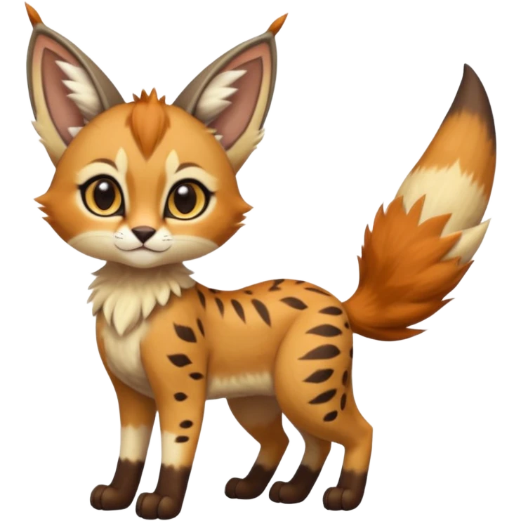 Big-eared big-eyed cute realistic animalistic feral digitigrade 4-legged anime-styled Meloetta-Caracal-Sergal-Serval-hybrid-fusion-creature-animal, full body emoji