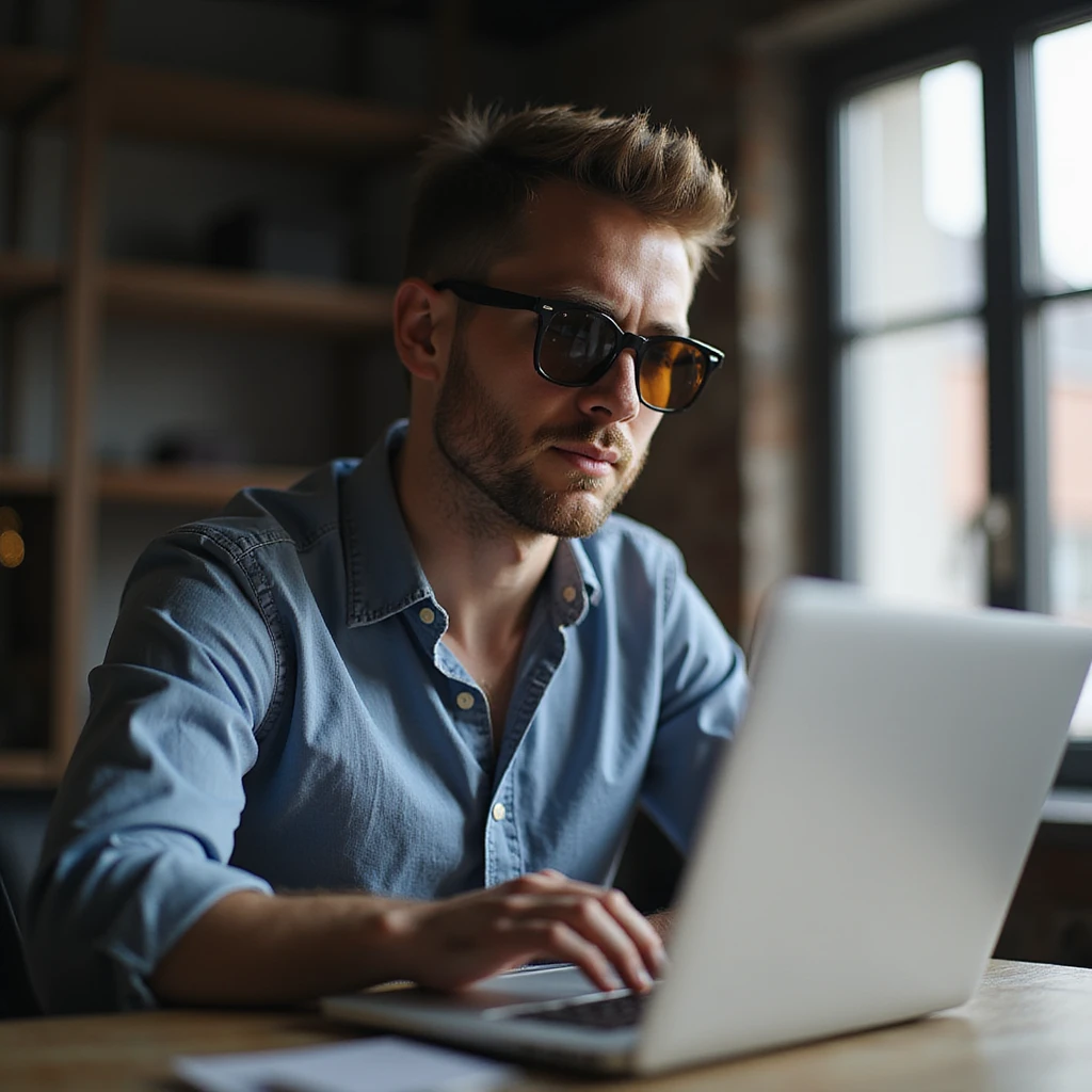 a guy wearing a cool sunglasses working on laptop emoji