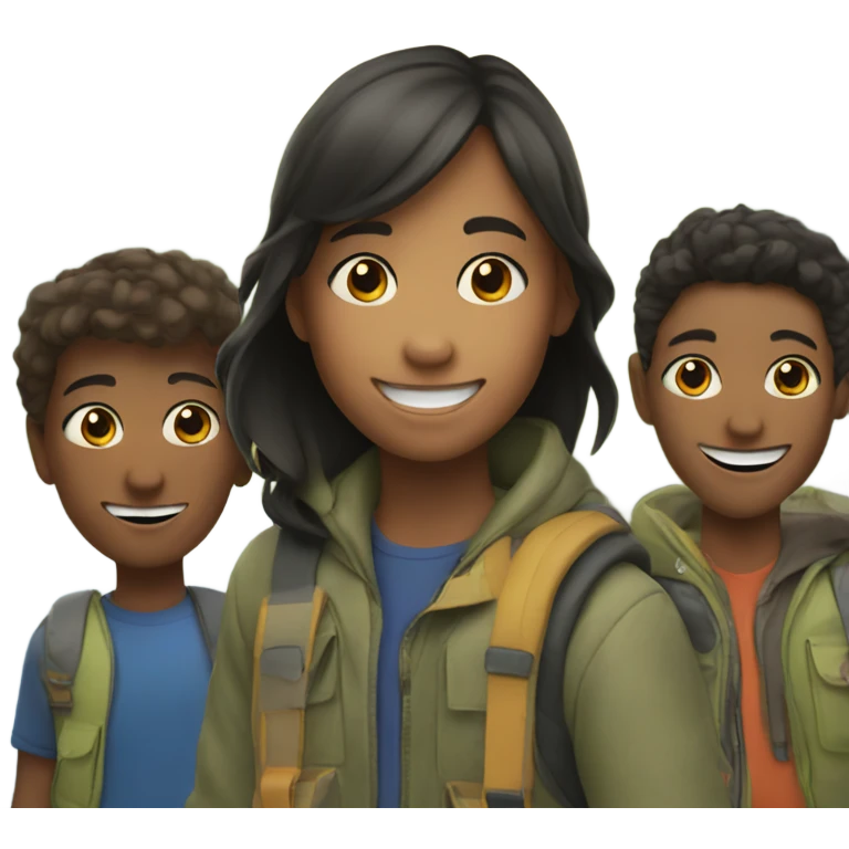 smiling girl with boys outdoors emoji