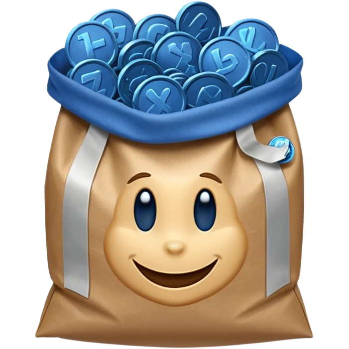 blue coins inside a brown bag  emoji