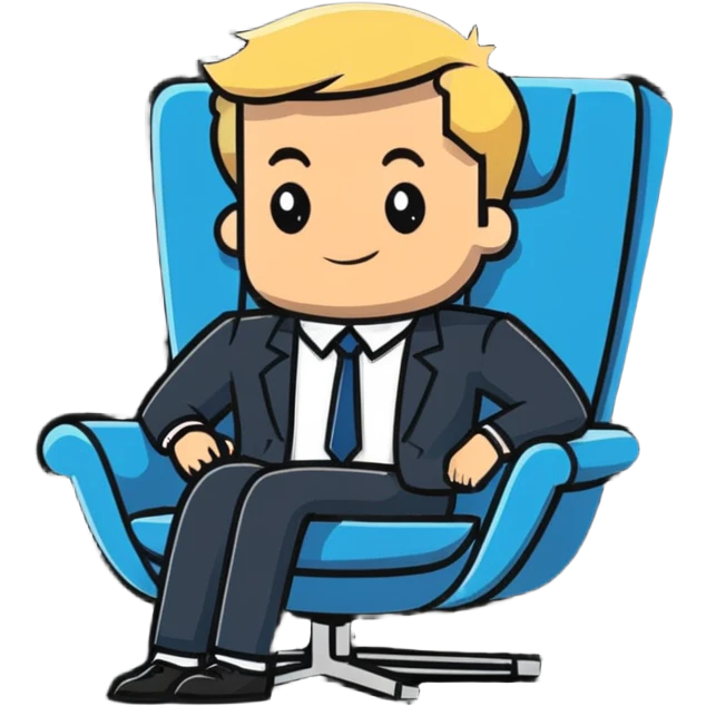 blonde business man in suit relaxing in chair at beach resort, vacation vibes emoji