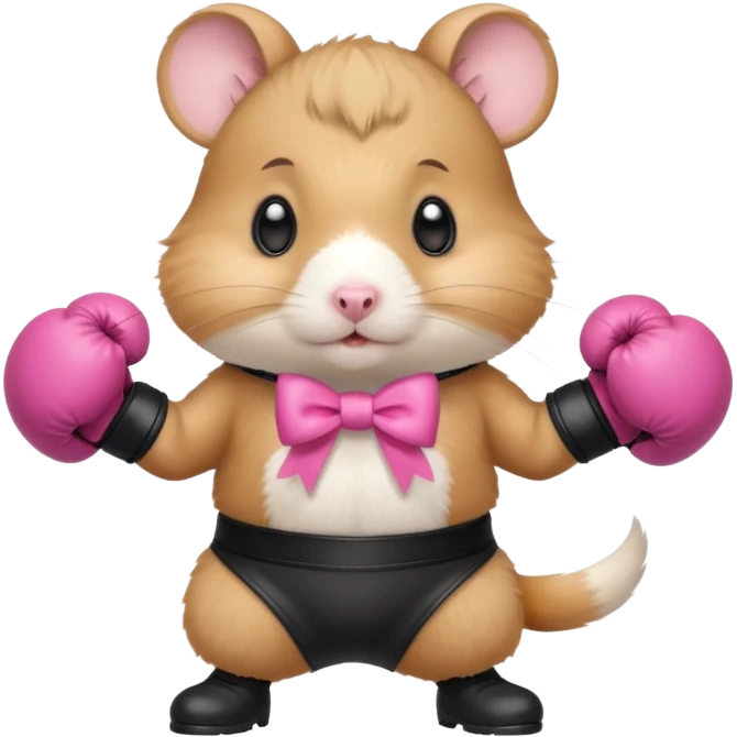 Cute hamster with 2 pink bows wearing platform black boots and boxing gloves standing up emoji