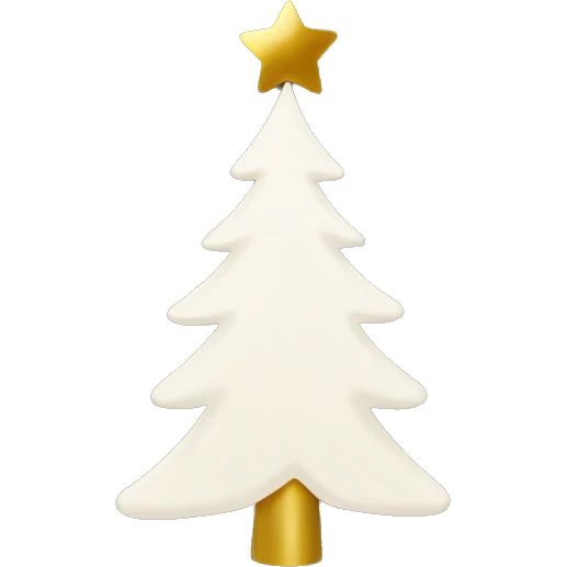 white christmas tree with beige/gold ornaments and a beige/gold star emoji