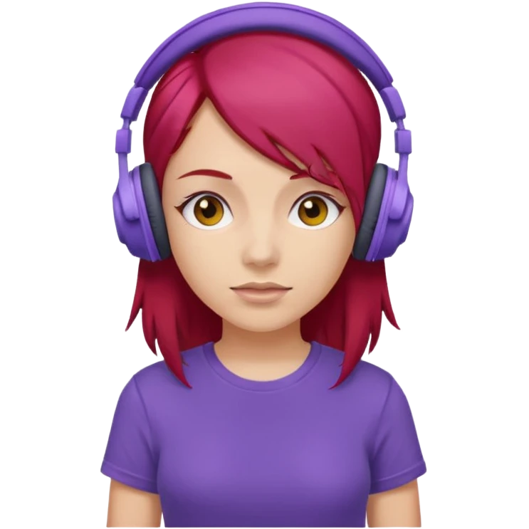 girl with purple headphones and tshirt red hair emoji