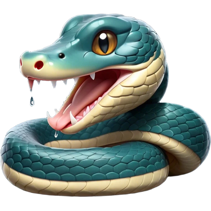 Cinematic Cute Yawning Chinese Water Snake Portrait Emoji, Head tilted slightly with a dramatic, wide-open yawn, showcasing a soft, glossy scaled body with gently drooping edges and half-closed, drowsy eyes, Simplified yet irresistibly adorable features, highly detailed, glowing with a soft, cozy aquatic glow, high shine, relaxed yet expressive, stylized with a dash of waterborn charm, soft glowing outline, capturing the essence of a sleepy yet affectionate water snake that seems ready to stretch out and rest in its watery domain! emoji