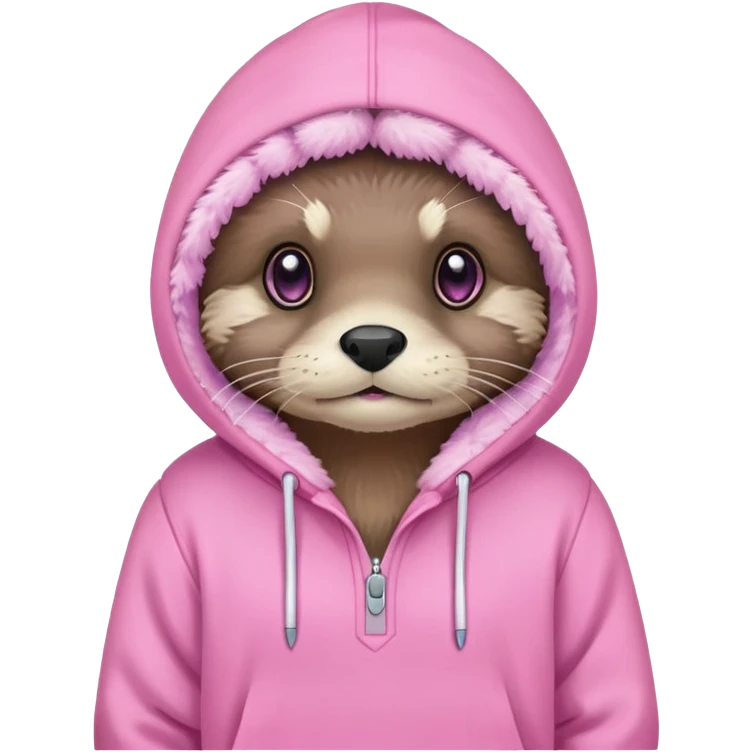 Otter in pink hoodie cute eyes emoji