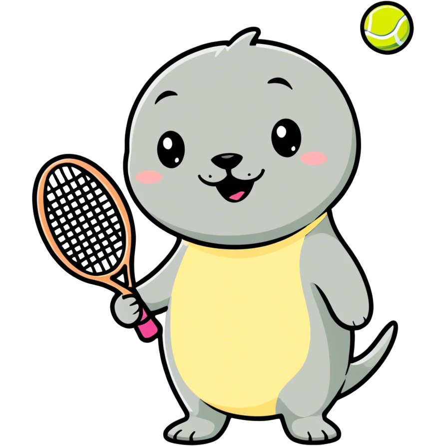 Cute seal with tennis racket emoji