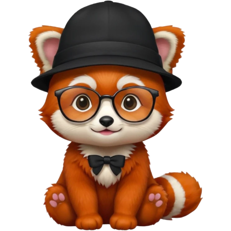 baby Red panda wearing black hat and glasses emoji