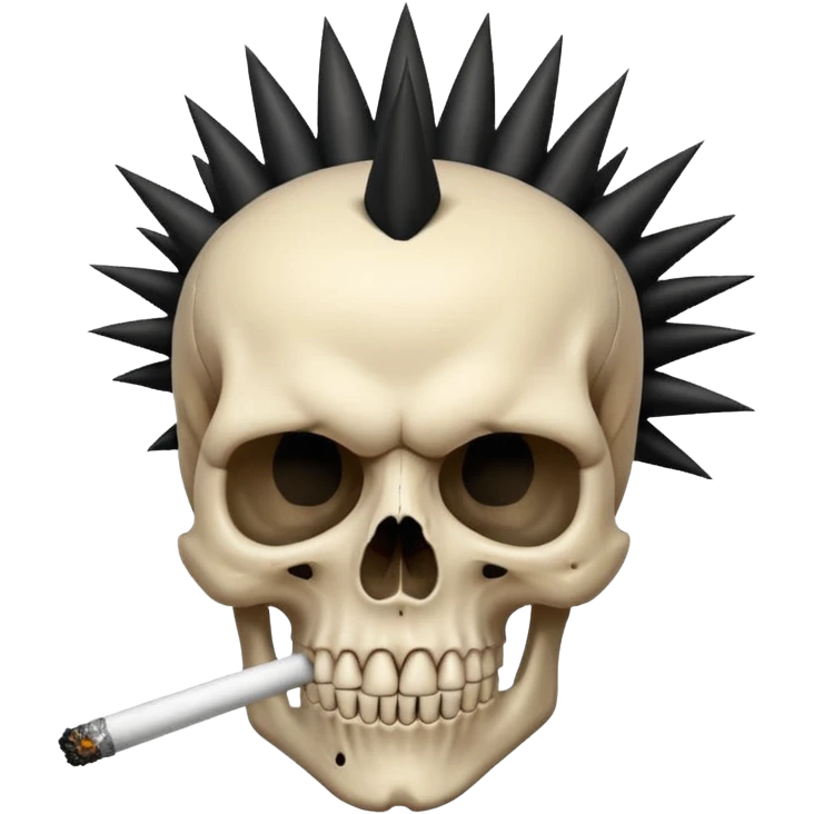 spikey black mohawk hair on a sharp looking skull smoking a fat blunt emoji
