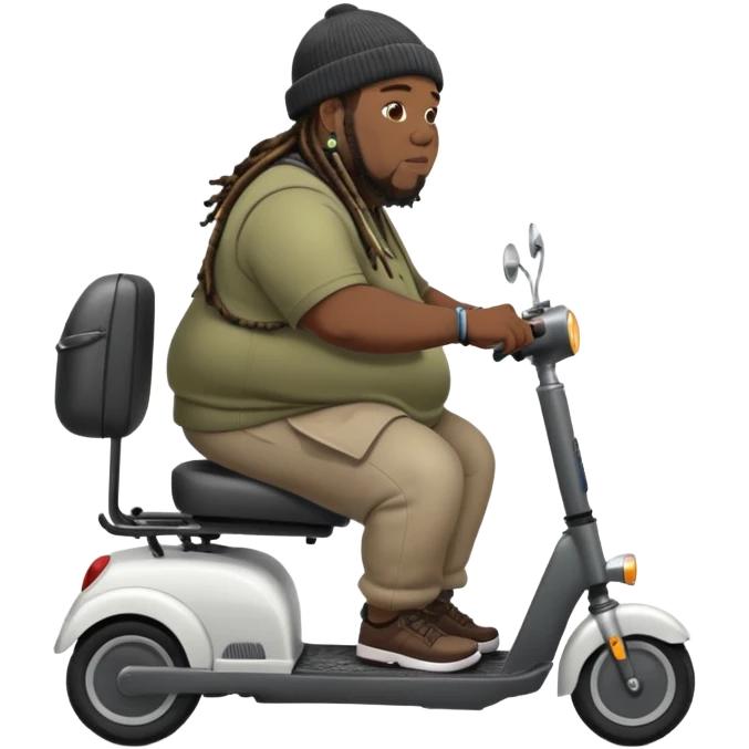 fat black man with dreads and a beanie on mobility scooter emoji