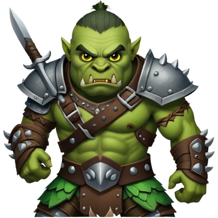 Cinematic Realistic WoW Orc Warrior Portrait, captured in a dynamic, battle-ready stance, muscles bulging beneath intricately detailed tribal armor accented with dark leather and iron. His fierce, determined eyes and battle-scarred green skin are rendered with dramatic natural lighting and high shine, exuding raw, relentless fury in a fierce combat pose. emoji
